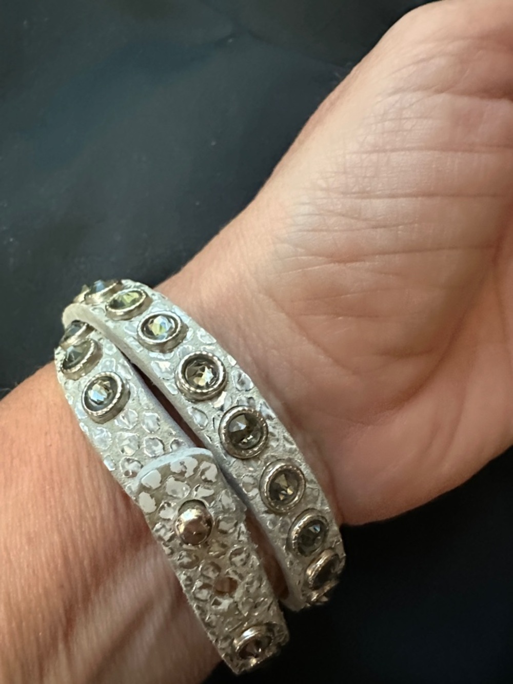 Streets Ahead Silver Rhinestone Double Wrap Bracelet GENUINE LEATHER